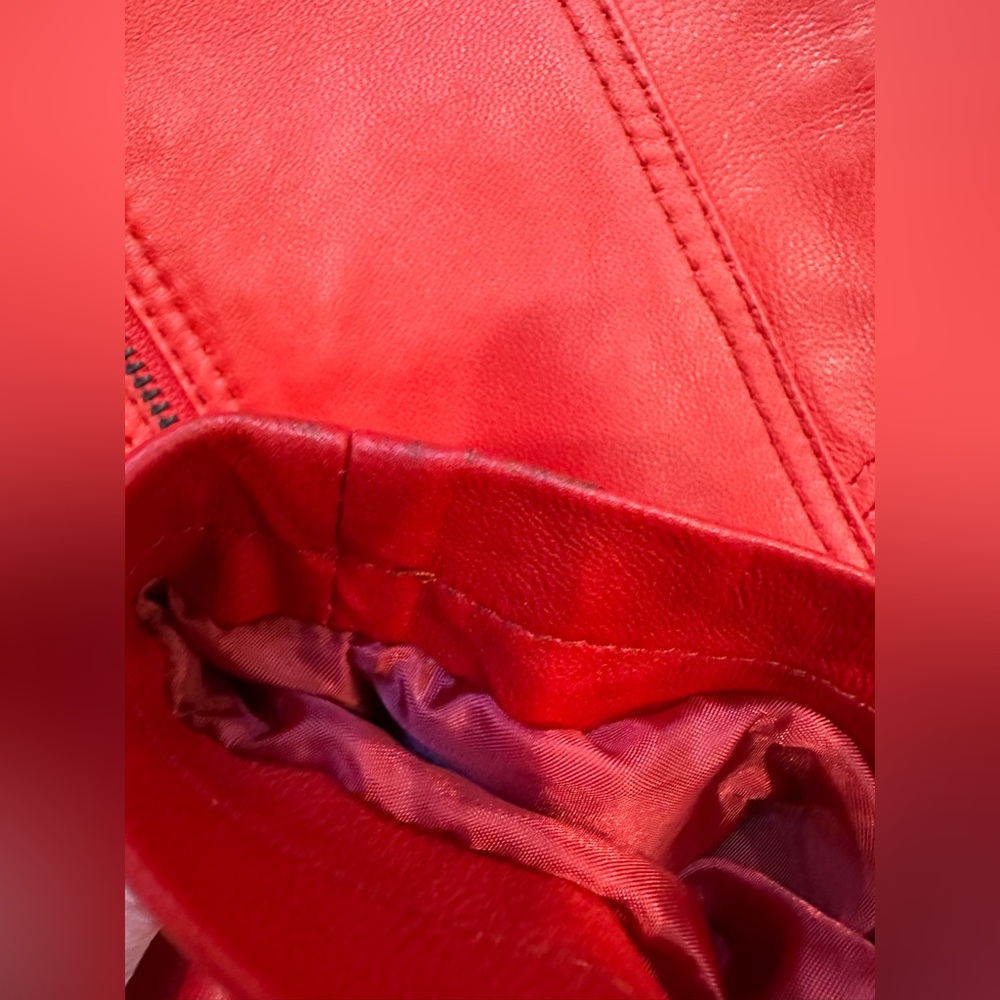 Derimod EXPO Red Leather Women's Jacket - Size M. Moto Biker Cafe Racer - Picture 11 of 11